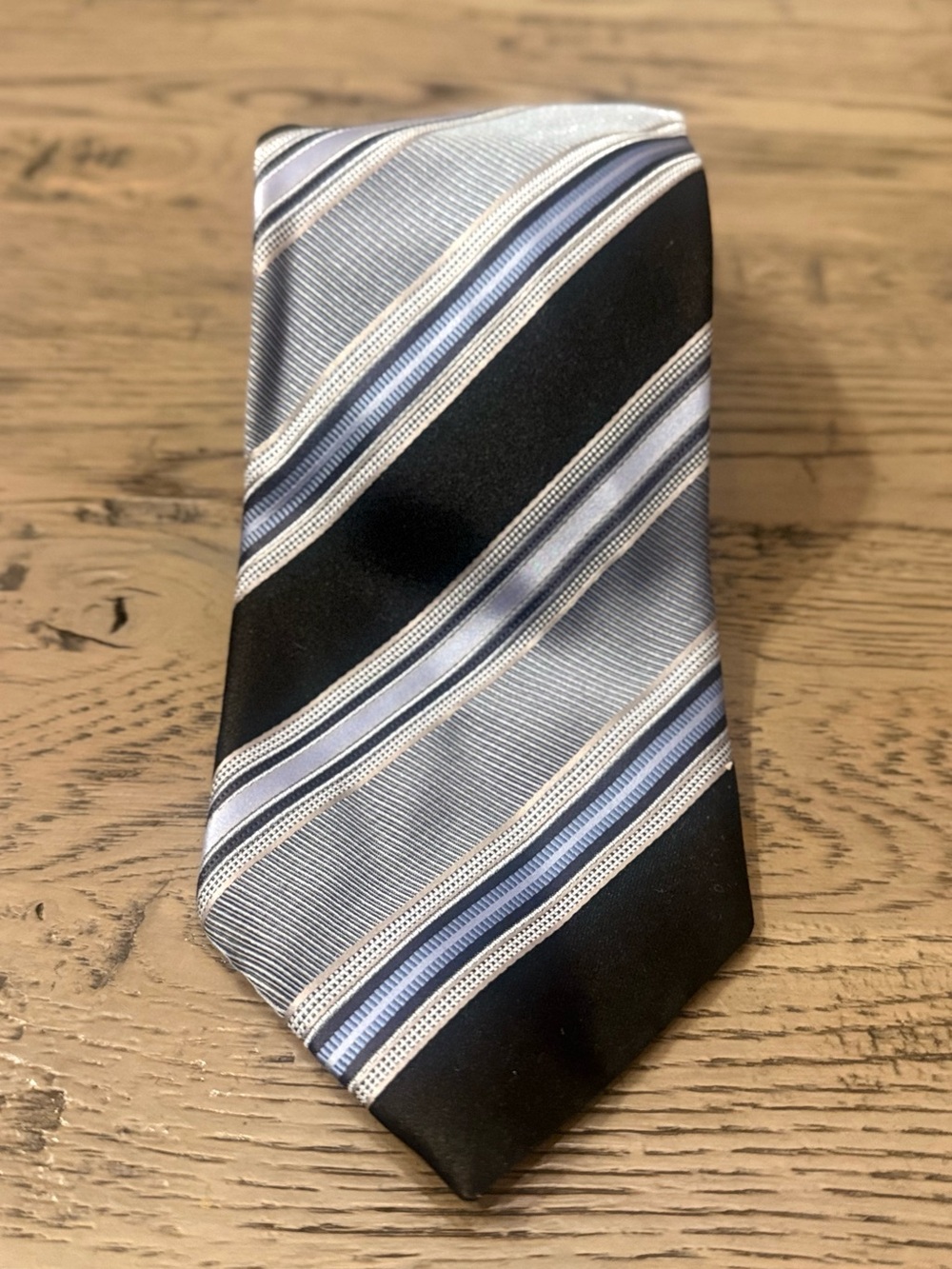 Ermenegildo Zegna Black and Light Blue Striped Silk Tie
